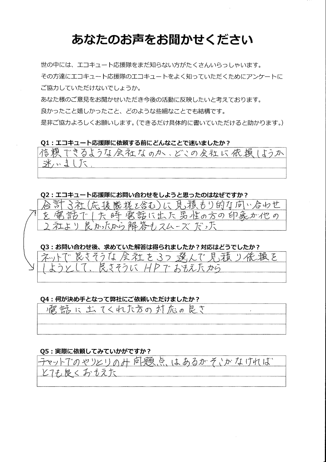 比較検討していた2社よりも、電話に出てくれた方の印象が良かったのが決め手となり依頼しました