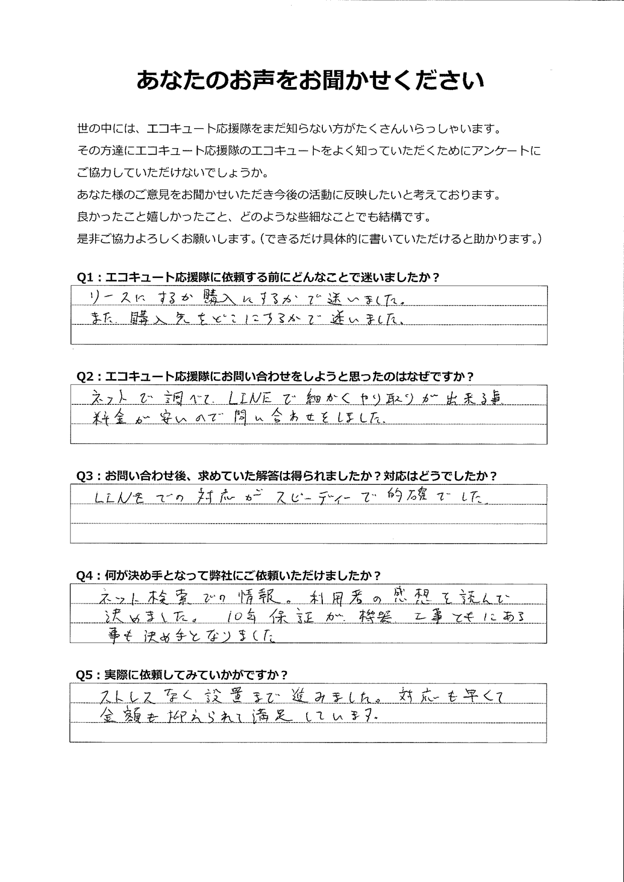 リースにするか迷ったけど、金額も抑えられて満足です