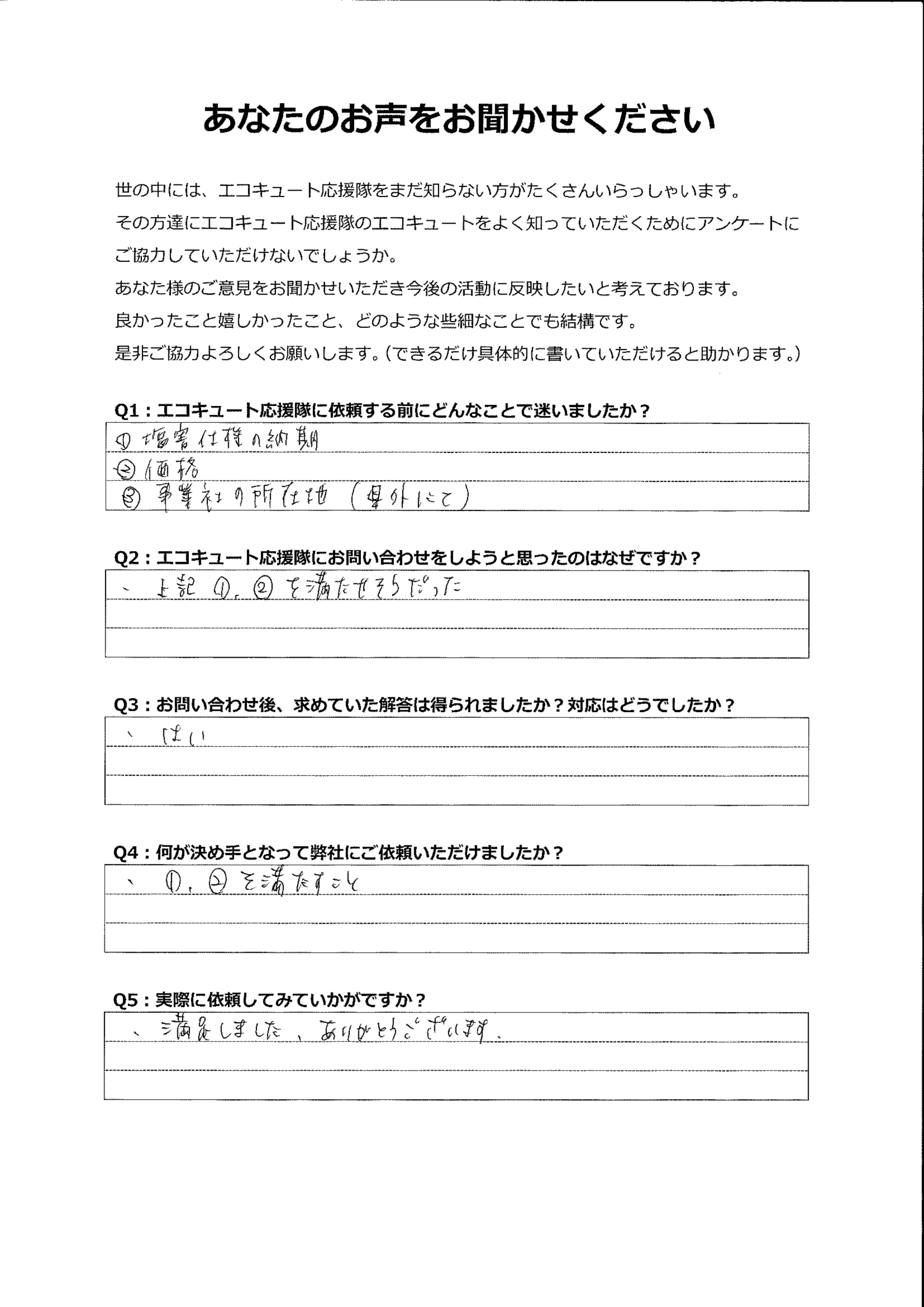 対応・価格面で満足しました