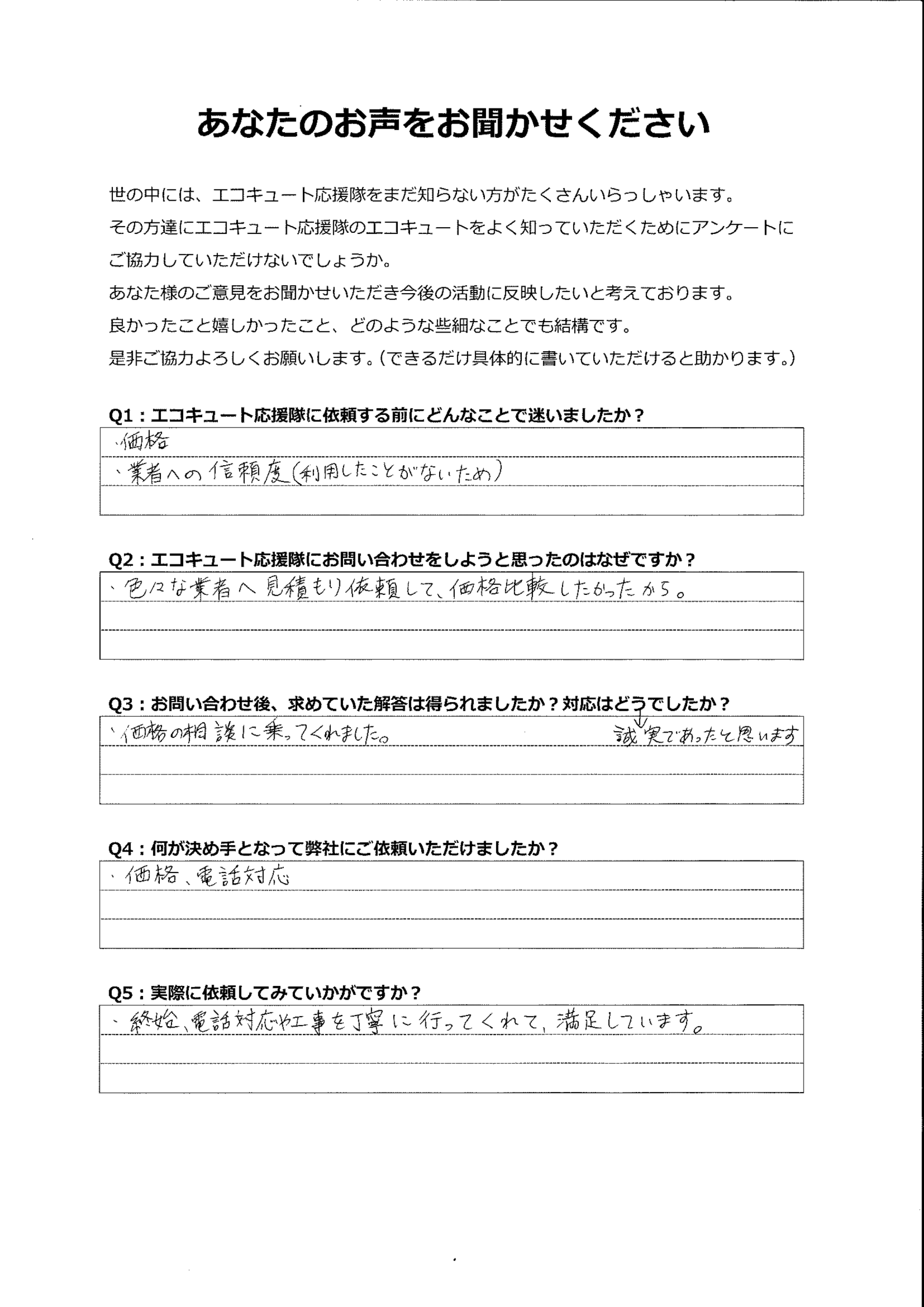 終始、電話対応、工事など丁寧に行ってくれて、満足しています